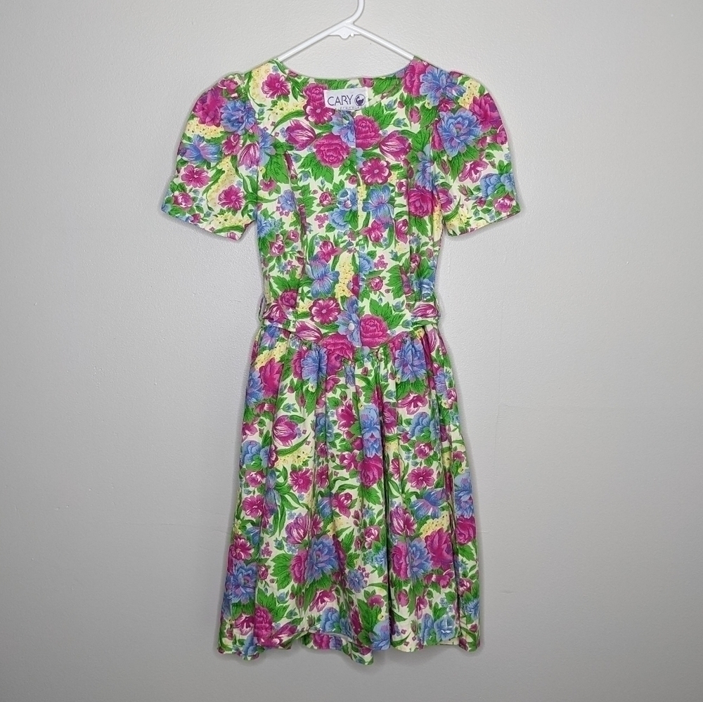 Vintage Cary pink yellow floral dress 8